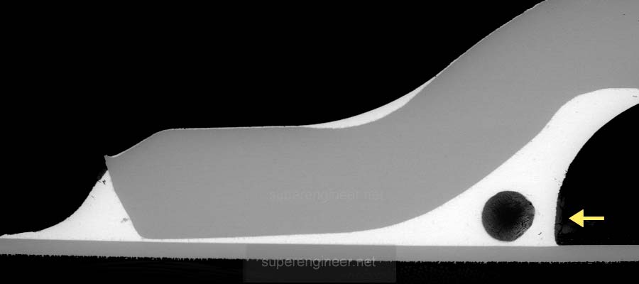 Void in solder joint - SEM image